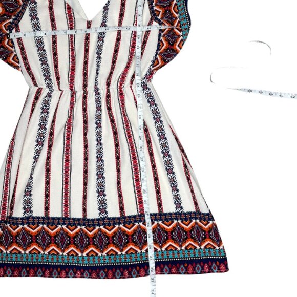 Crystal Sky Aztec Southwestern Bohemian Flutter Sleeve Dress Elastic Waist Small - Picture 5 of 7